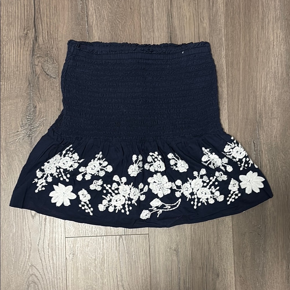 NWOT J. Crew Blue and White Smocked Trumpet Mini Skirt